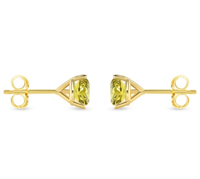 Pre-owned Shine Brite With A Diamond 1.50 Ct Round Cut Canary Earrings Studs Solid 18k Yellow Gold Push Back Martini