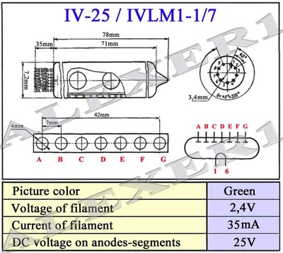 Lot of 8 pcs IV-25 / IVLM1-1/7 VFD Matrix Nixie Tubes USSR NOS