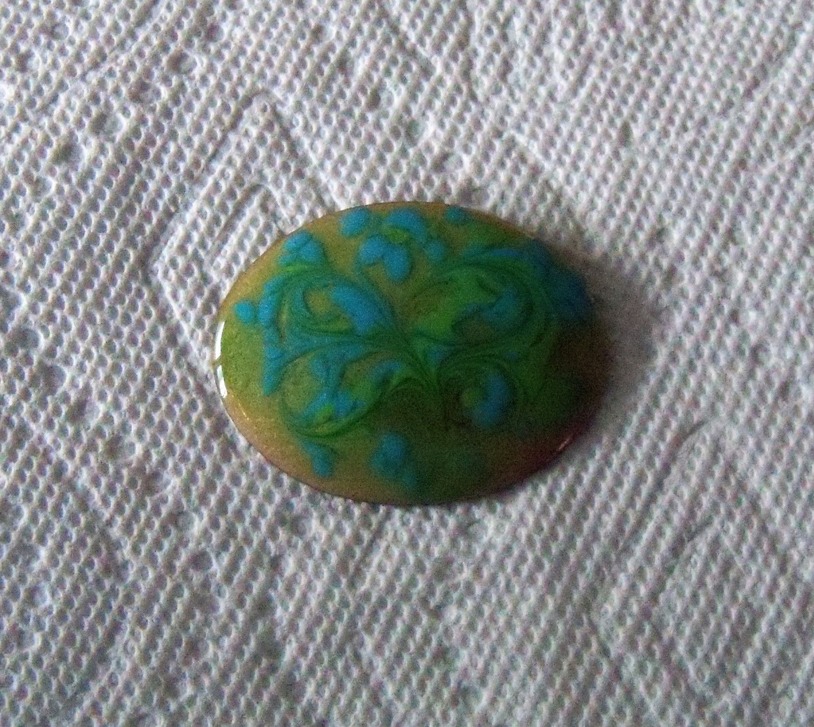 Vintage artist signed INGA Carlson enamel copper pin Blue Green abstract floral