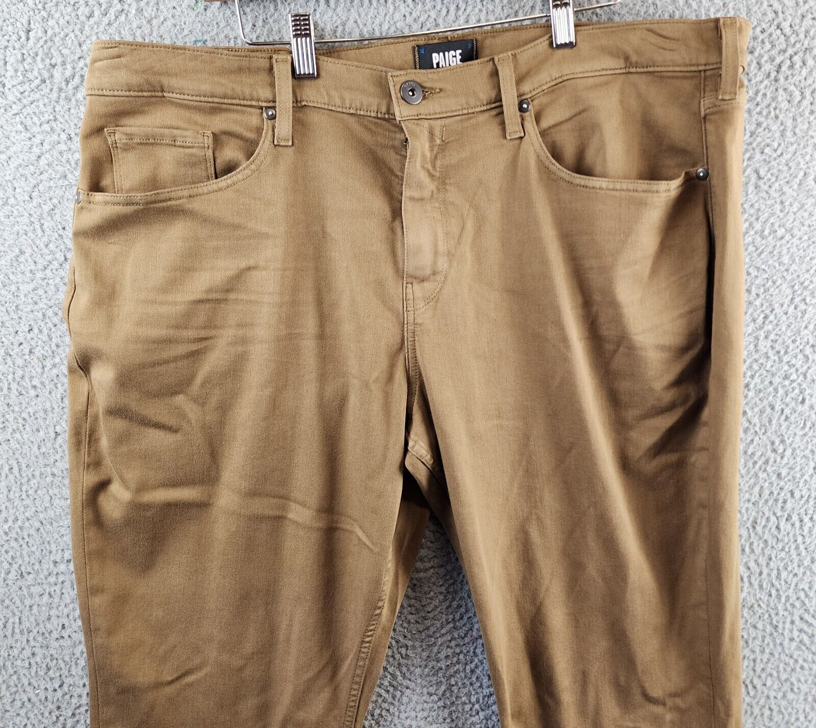 Paige Federal Slim Straight Fit Jeans Men's 40 Laurel Tan Zip Fly Button Closure - Picture 3 of 15