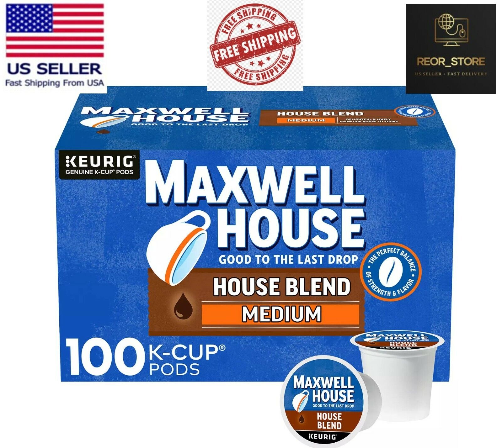 100 Coffee KCup Pods Maxwell House Blend Medium Roast 100% Arabica FREE SHIPPING
