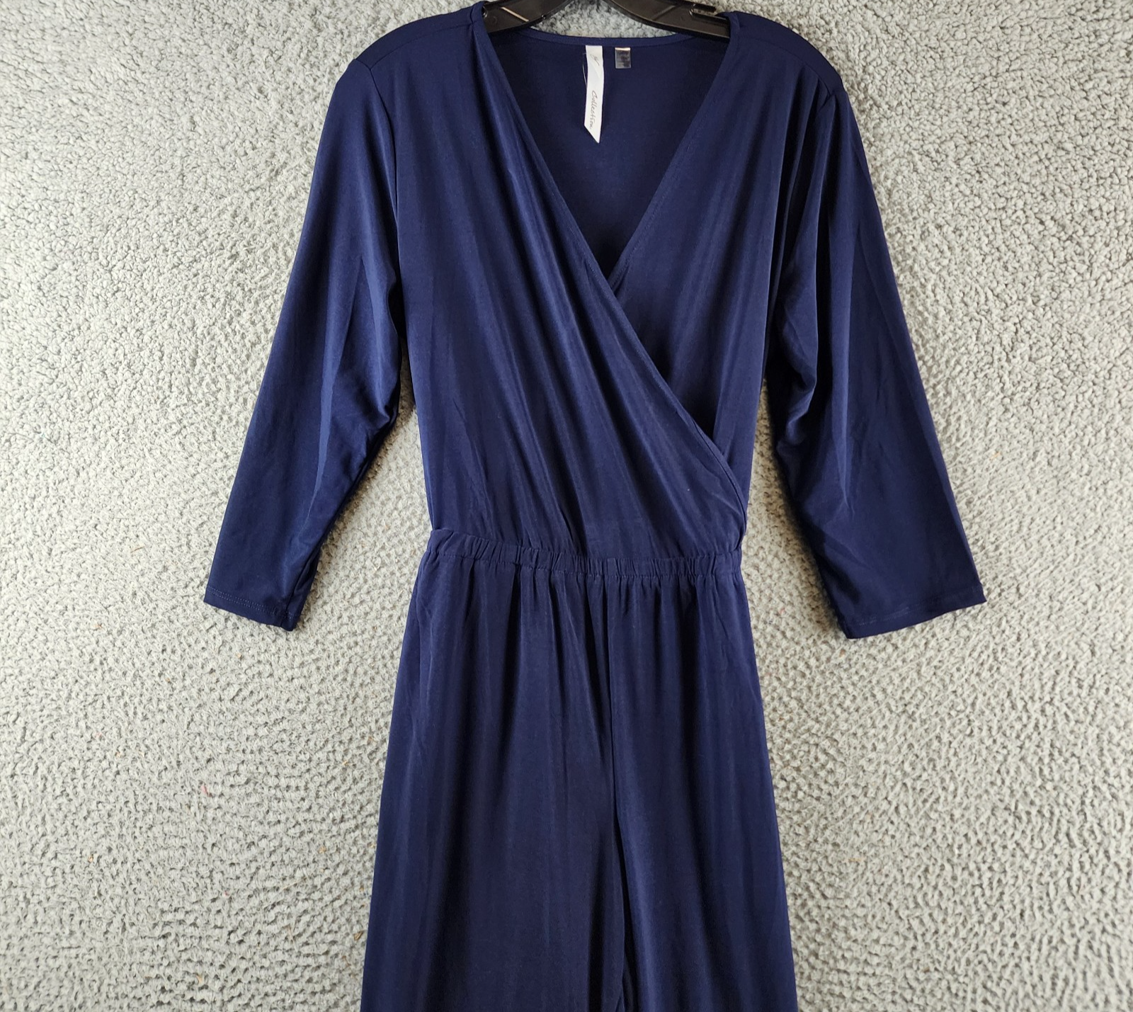 NY Collection Petite 3/4 Sleeve Belted Jumpsuit Women's PL Navy Blue Solid - Picture 4 of 18