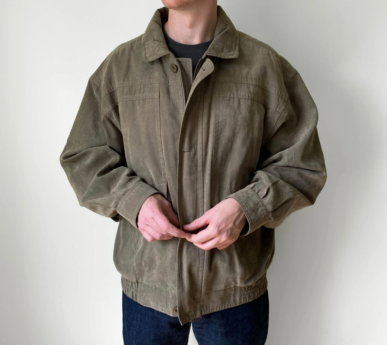 Vintage 90s Workwear Green Khaki Zip Up Oversized Blouson Jacket Men XL Vintage 90s Workwear Green Khaki Zip Up Oversized Blouson Jacket Men XL