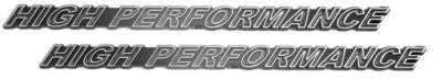 Chrome & Black High Performance Engine Emblems Badges Logos - 7'' Long Pair