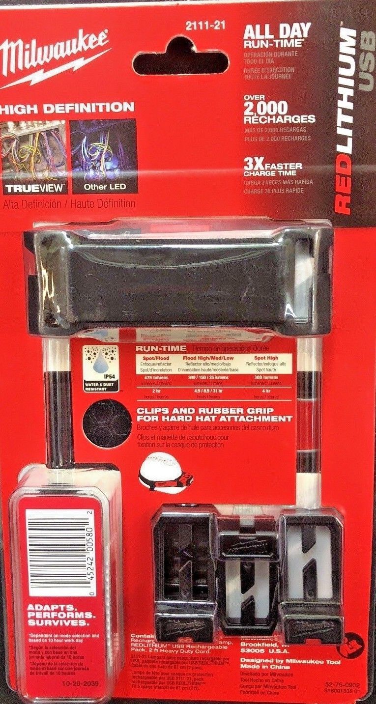 Milwaukee 2111-21 USB Rechargeable Hard Hat Headlamp 475 Lumens 5802