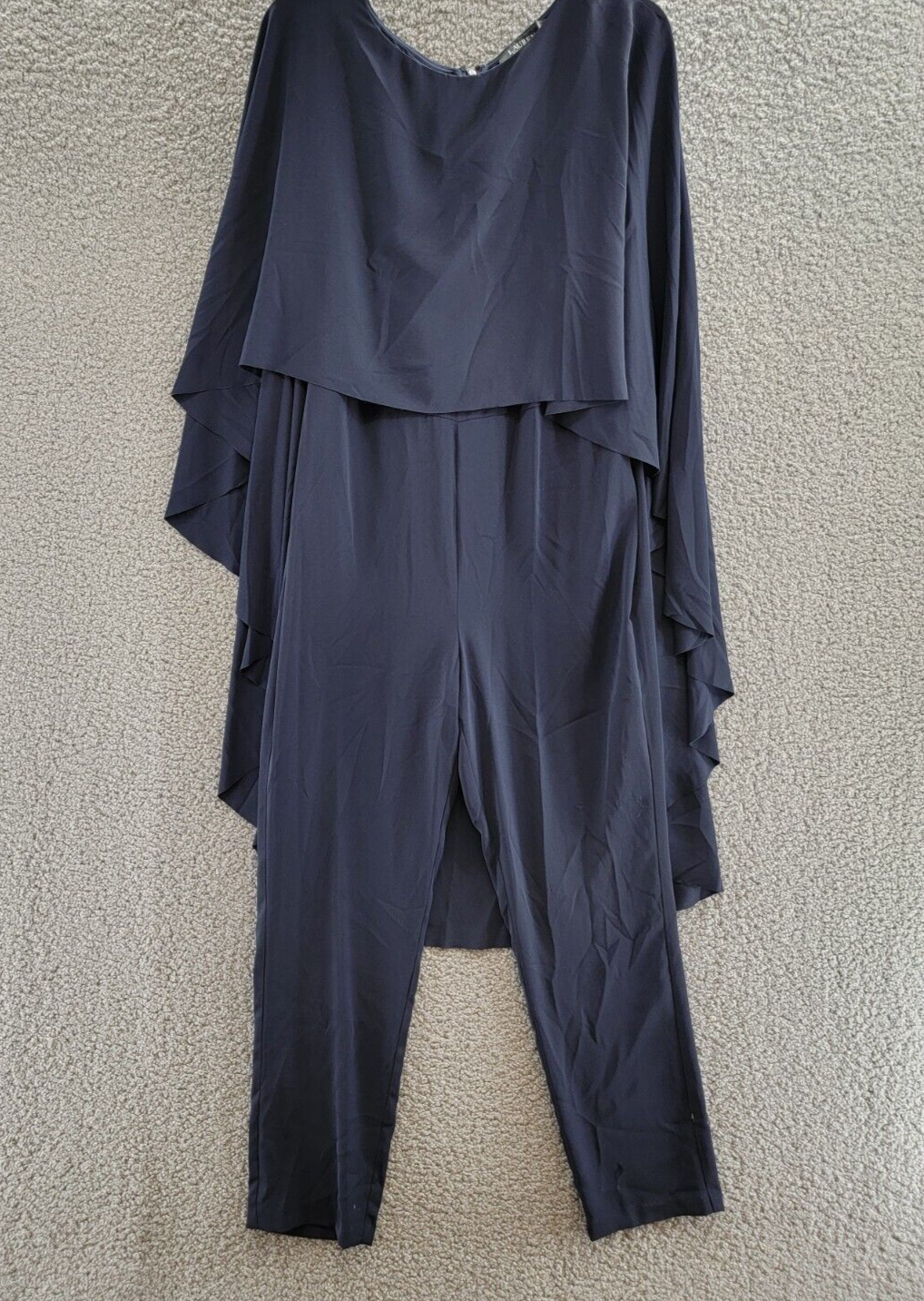 Lauren Ralph Lauren Georgette Cape Jumpsuit Women's 8 Navy Boat Neck Back Zip - Picture 2 of 18