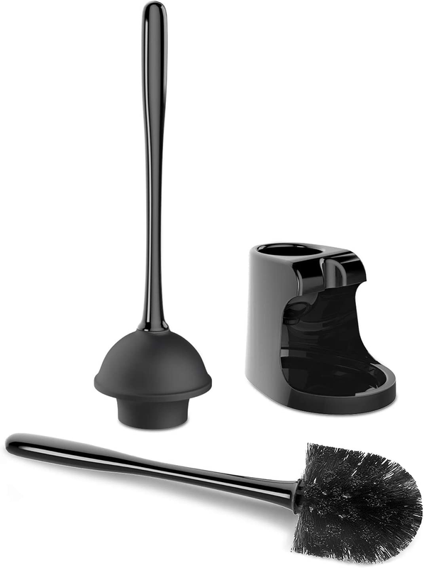 Toilet Plunger and Bowl Brush Combo for Bathroom Cleaning, Black, 2 Sets