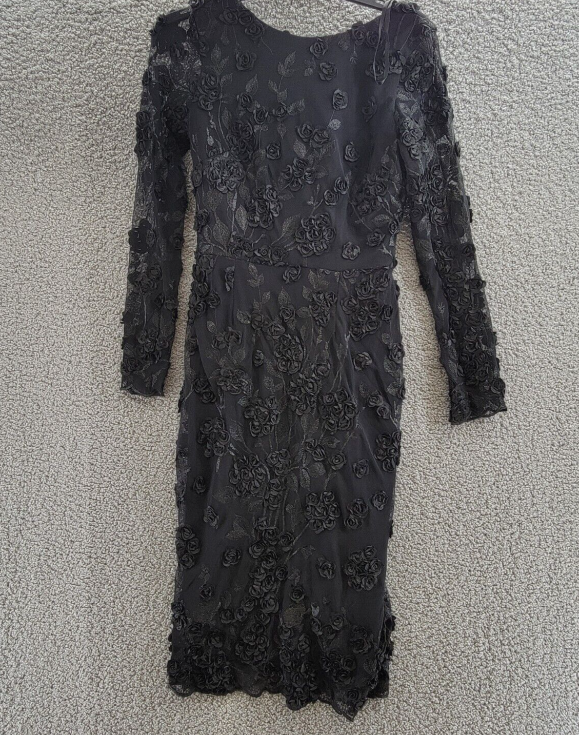 AQUA Long Sleeve Embroidered Dress Women's 6 Black Boat Neck Back Zip Closure - Picture 2 of 17