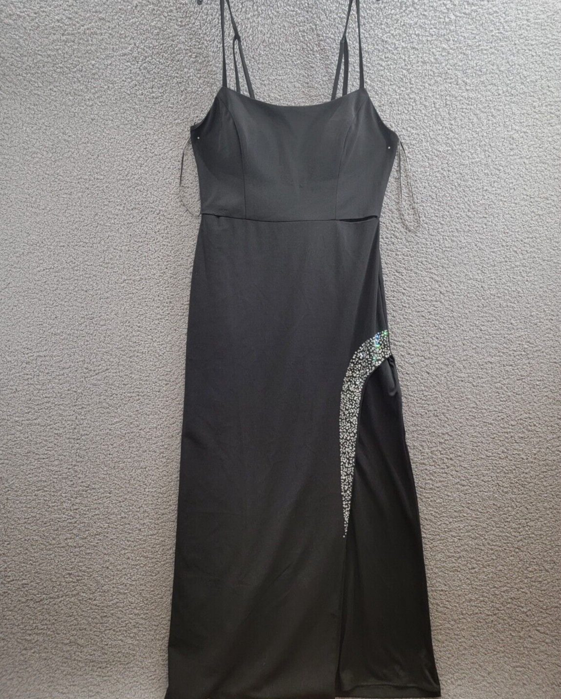Nightway Rhinestone-Trim Strappy-Back Gown Women 14 Black Straight Neck Back Zip - Picture 2 of 15