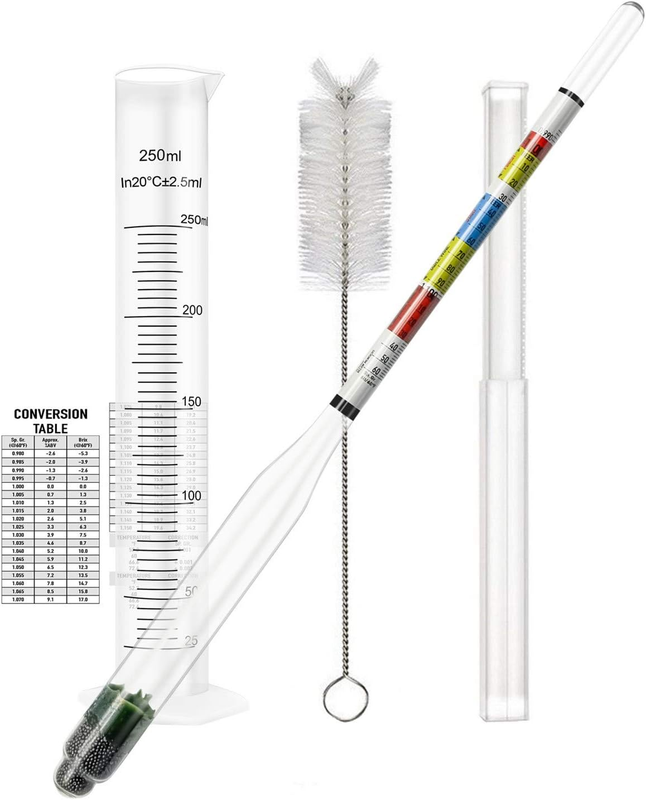 Hydrometer and Test Jar for Wine, Beer and Kombucha - Including 250Ml Plastic Cy