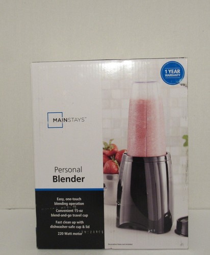Mainstays Personal Blender, Black One Touch, 15 oz Blend/Travel Cup w/Lid, 220 W