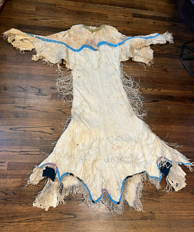 57x53 Antique Northern Plains Dress Made From Mountain Sheep Hides Rare 1850-60s
