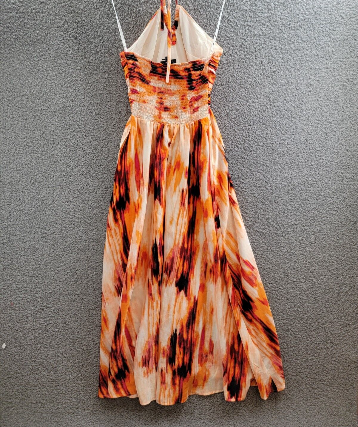 DKNY Printed Satin Strappy Halter Maxi Dress Women's S Orange Blossom Back Tie - Picture 9 of 16