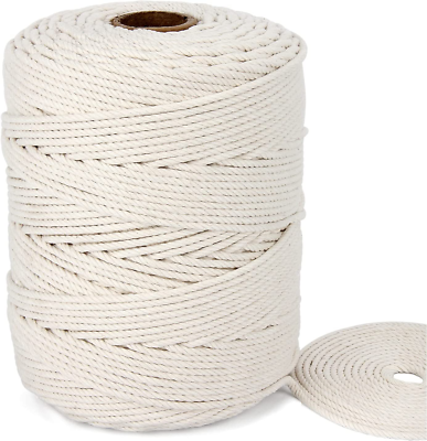 Cord 4mm X 328Yards |Natural Cotton Rope|3 Strand Twisted Cotton Cord |  Soft Und