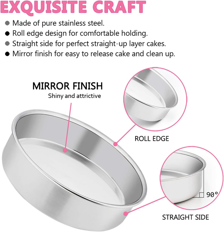 6 Inch Cake Pan Set of 3,  Stainless Steel Round Smash Cake Baking Pans, Non-Tox