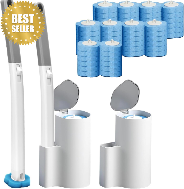 Disposable Toilet Brush,Toilet Brush and Holder Set,Includes 2 Brush Holders and