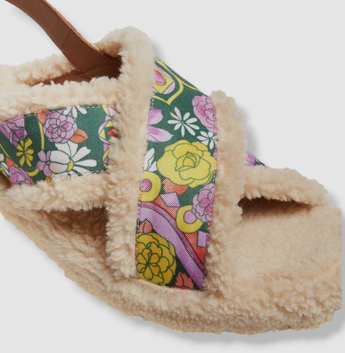Pre-owned La Doublej $840 La Double J Women Yellow Shearling Slingback Platform Sandal Shoes 38eu/8us
