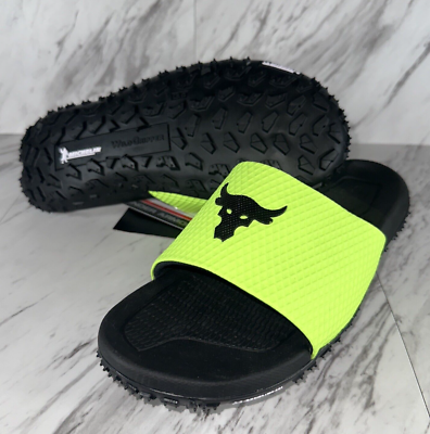 Under Armour UA Project Rock Mens Sandals Slides Size 9 Green Black 3025237 200