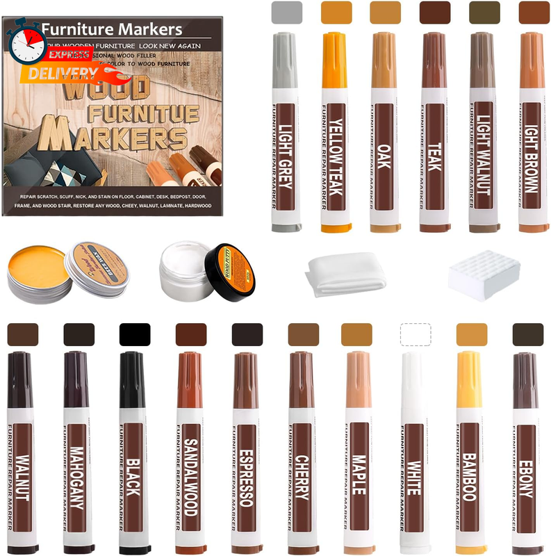 Touch Up Kit - New 16 Color Wood Markers With Beeswax
