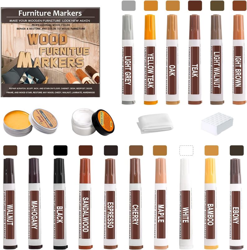 Touch Up Kit - New 16 Color Wood Markers With Beeswax Wo