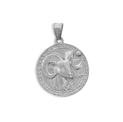 Real 10K White Gold Aries Pendant, Zodiac Sign Coin Pendant Astrology Jewelry
