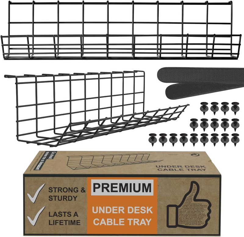 Under Desk Cable Management Tray, Cord Organizer for Wire, Cord Management Under