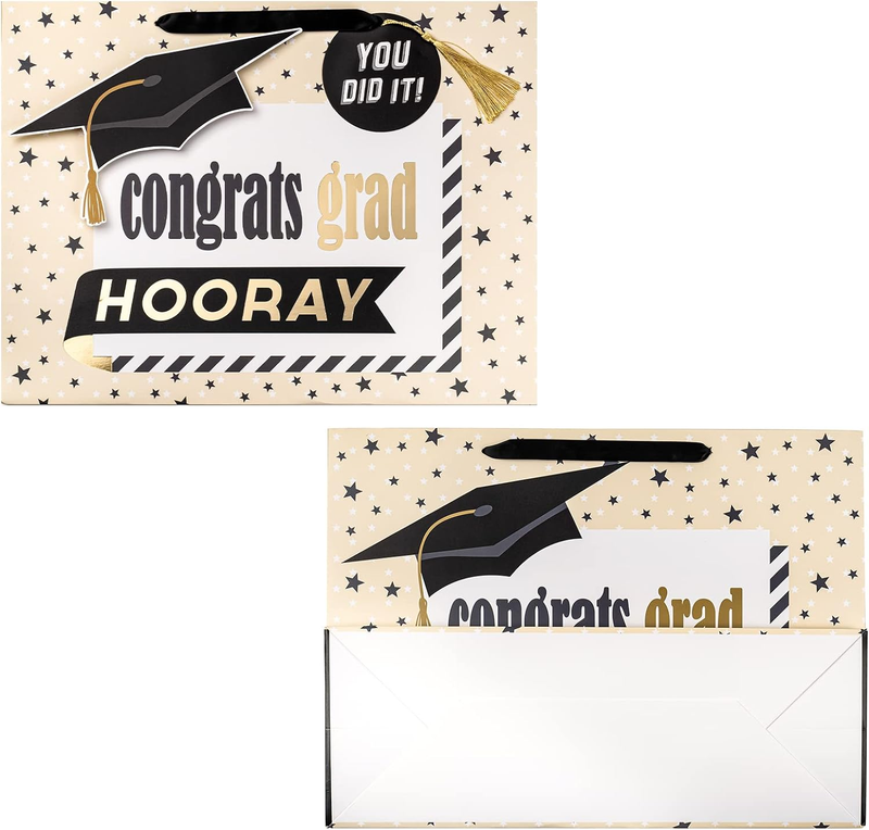 16" Large Gift Bags with Tissue Paper, Trencher Cap Gift Tag and Greeting Card,