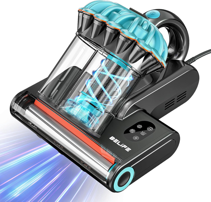 M8 Mattress Vacuum Cleaner, Anti-Allergen Bed Vacuum Cleaner with UV & Hot Air & High Heating, 550W 18Kpa Powerful Suction Double-Cup Handheld Vacuum for Bed, Couch, Sofa, Corded (Blue)