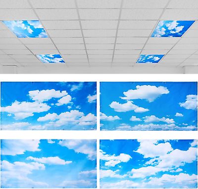 4 Pcs 4 X 2 Feet Blue Sky Cloud Fluorescent Light Covers for