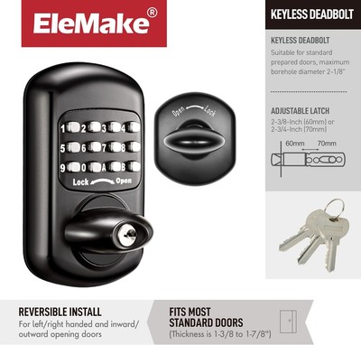 Keyless Deadbolt Keypad Entry Door Sabbath Lock Mechanical No Risk of Low Power