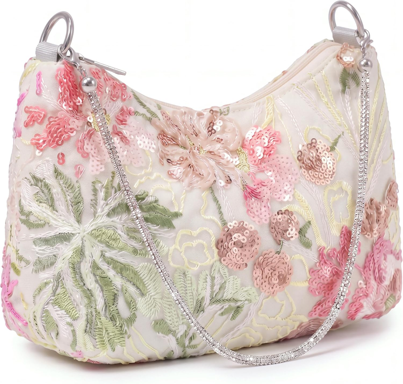Tudomro Women Floral Beaded Sequin Embroidered Purse Bag
