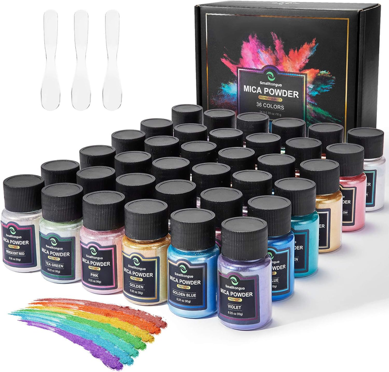 Mica Powder for Epoxy Resin, 36 Colors, 0.35 oz(10g) Bottles Mica Glitter Powder