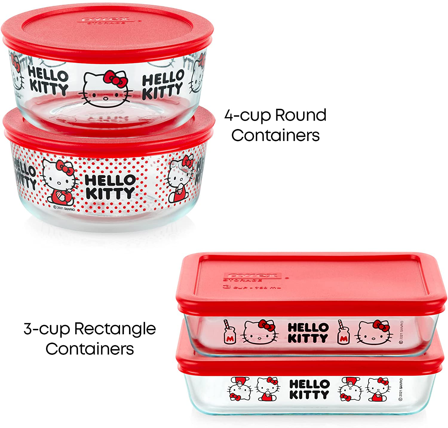 Pyrex Hello Kitty 8-piece Glass Food Storage Container Set with