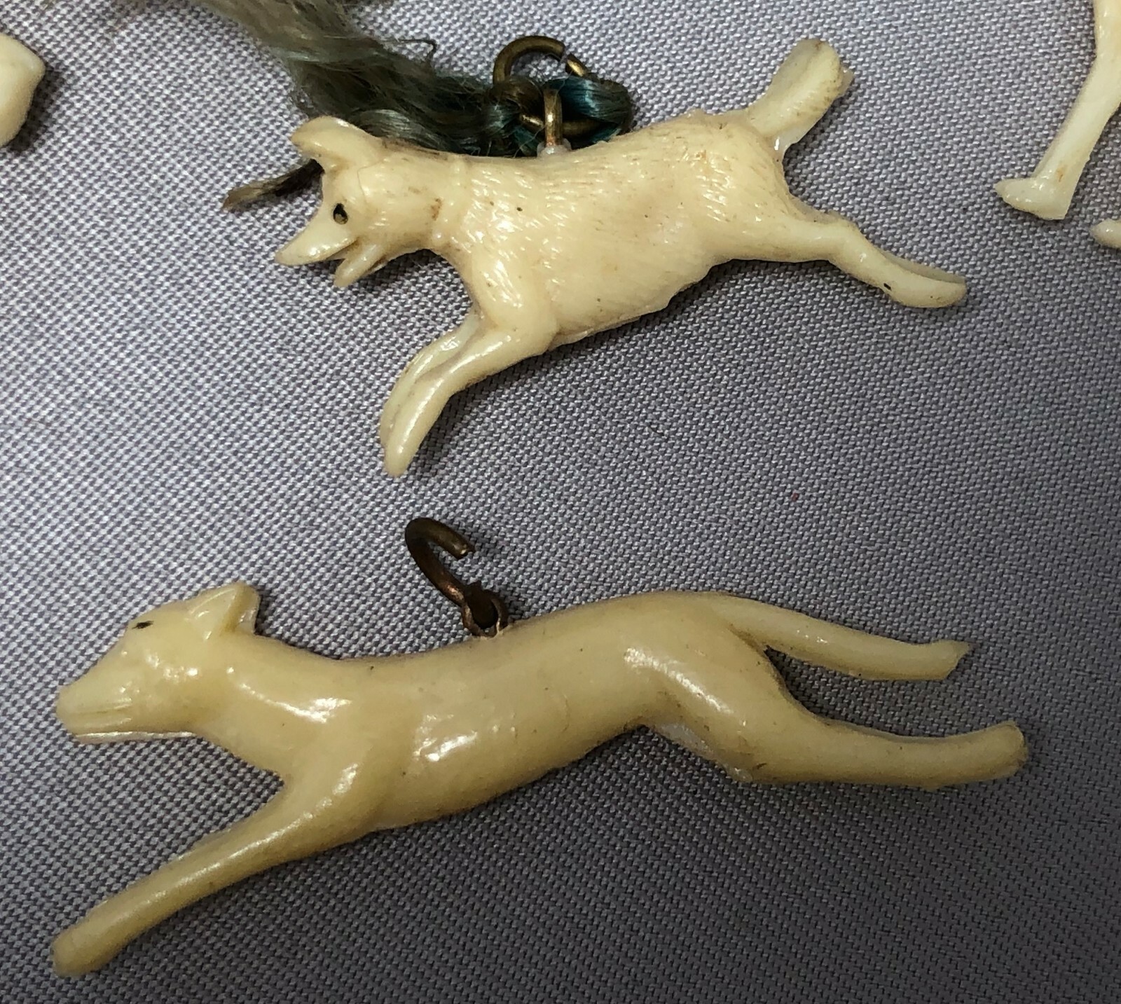 6 1940s Scottie DOG Terrier GREYHOUND Wolf Hound Charm CRACKER JACK Prize Toy