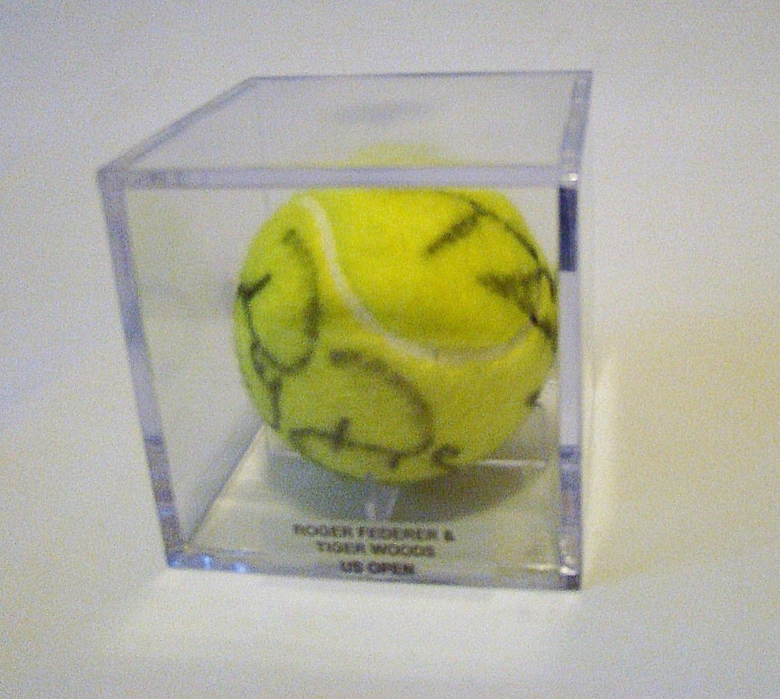 TIGER WOODS & ROGER FEDERER DUAL AUTOGRAPHED TENNIS BALL