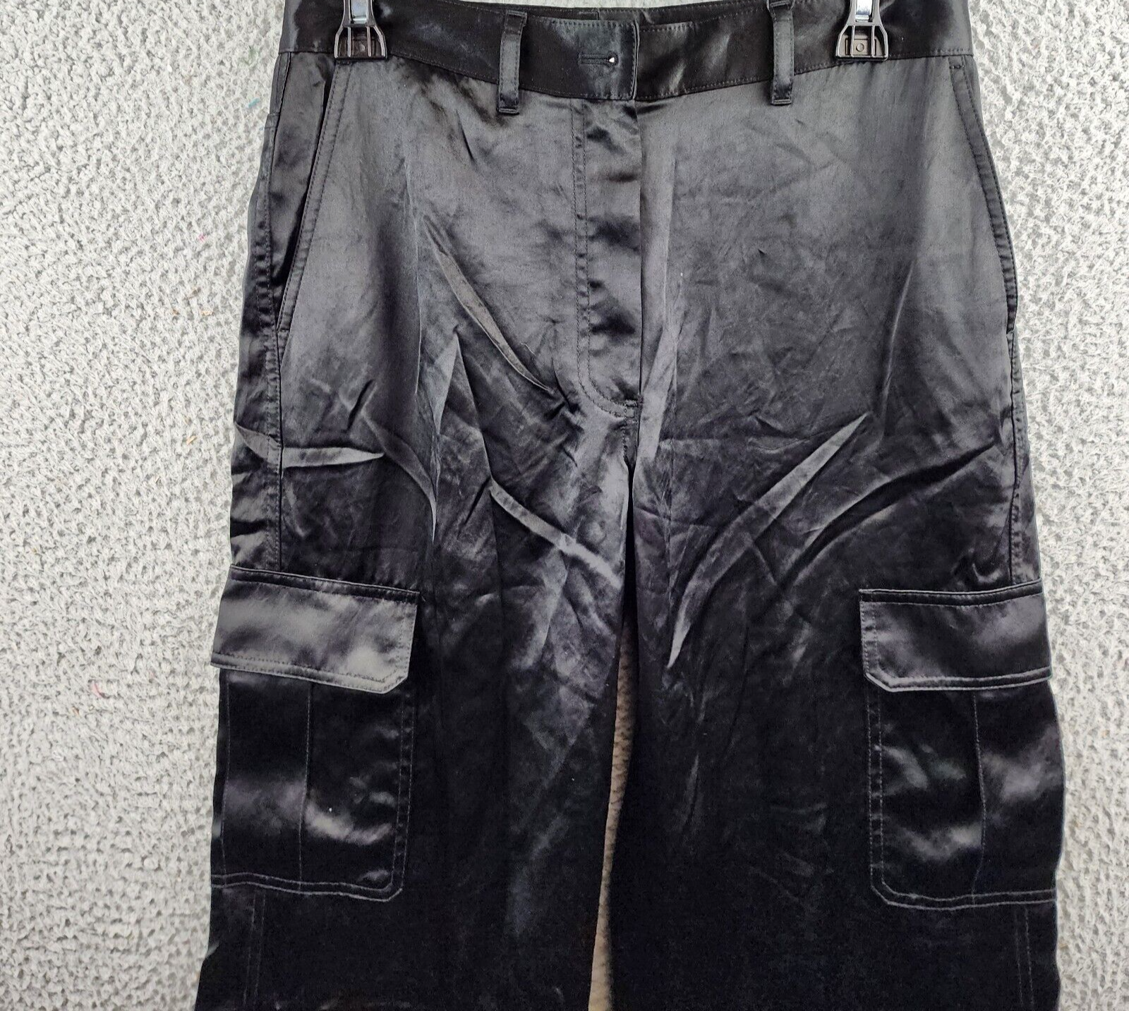 Theory Satin-Finish Wide-Leg Pants Women's 2 Black Solid Button Zip Closure - Picture 3 of 15