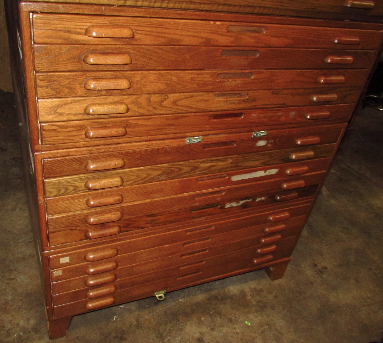 Antique 4 Section Stack of Oak Hamilton Map Flat File Blueprint Cabinet