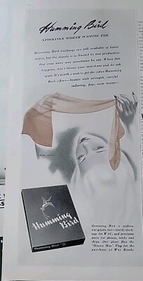 1943 Women's Humming Bird Hosiery Stockings Fashion Art Vintage  ad