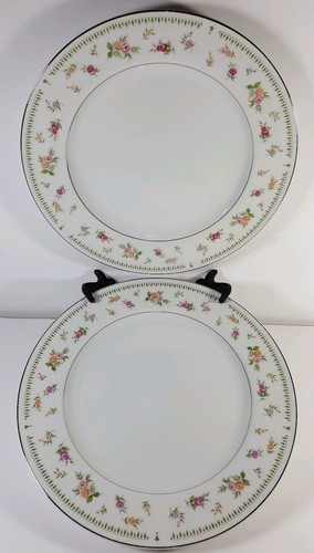 2 Dinner Plate Abingdon Roses Fine Porcelain China White Floral Pattern Japan