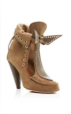 ISABEL MARANT Milla Eyelet Suede Boots Bow Booties Heels Shoes Brown Size 37 7