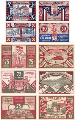 Grundhof in Angeln 50-75 Pfennig 5 Pcs Notgeld Set 1920-1921 Mehl #493.1/2 UNC