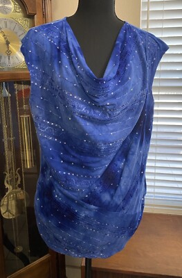 Cato Women's Blue Size XL Sleeveless Pullover Blouse Asymmetrical Embellished