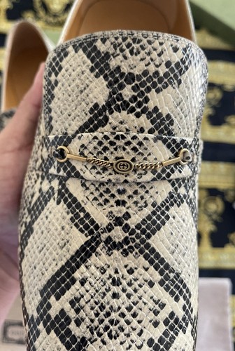 Pre-owned Gucci Auth  Python Calf Print Leather Horsebit Loafers Shoes 8 Us 8.5 In Beige