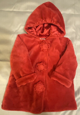 All Mine Jacket Girls 18 Months Red Velour  Hooded Flower Pops Full Zip Lined