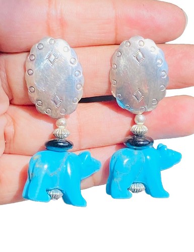 Vintage Navajo MB Sterling Silver Turquoise Carved Fetish