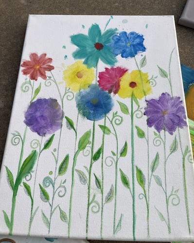 Original Flower Stems Watercolor Painting Multicolor Handmade Farmhouse 14x16