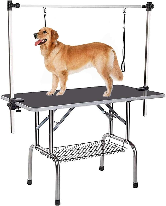 Foldable Pet Grooming Table 46 Inch Home Dog Cat Storage Basket Stainless Steel
