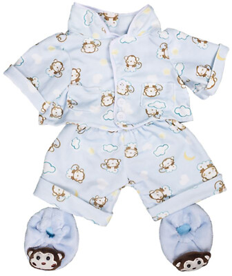 Blue Monkey Pajamas w/Slippers Teddy Bear Clothes Fits Most 8''-10'' Stuffed Anima
