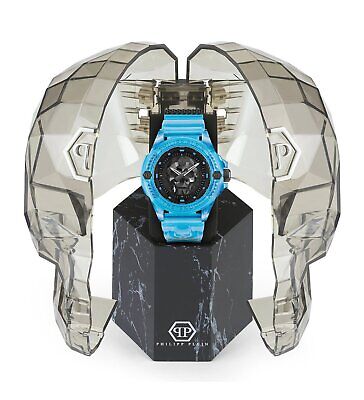 Pre-owned Philipp Plein Mens Wristwatch  Skull Duba Pwwaa0724 Resin Blue