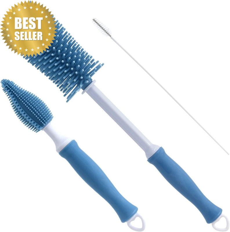 Silicone Bottle Cleaning Brush, 12" Long Handle Water Bottles Cleaner for Baby B